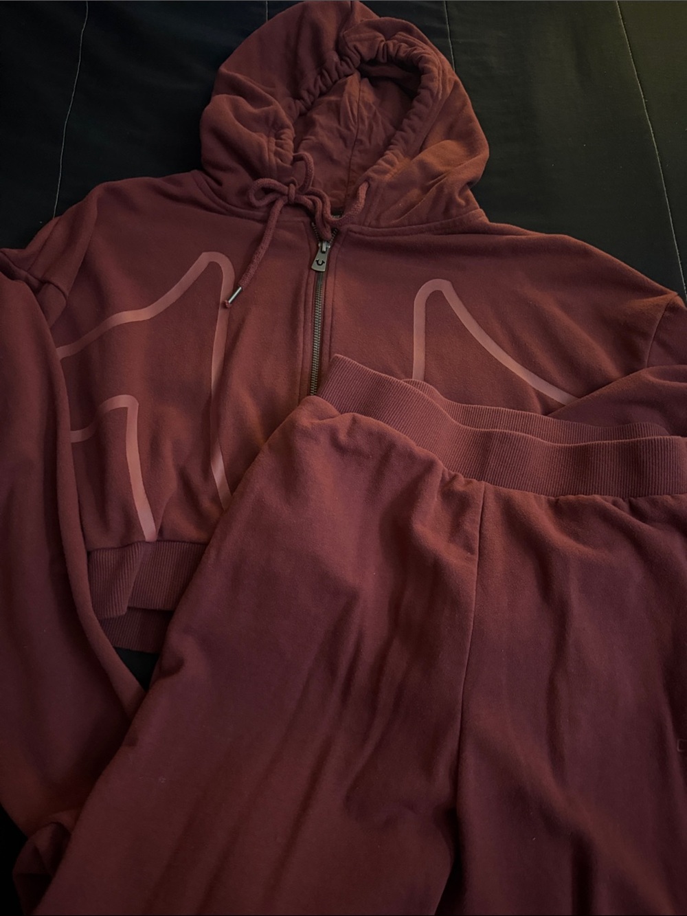 True Religion Women's Burgundy Zip Hoodie & Joggers Set
